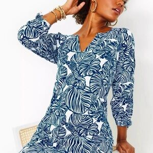 Lilly Pulitzer Norris 3/4 Sleeve Mini Printed Beach Dress Resort Navy XL